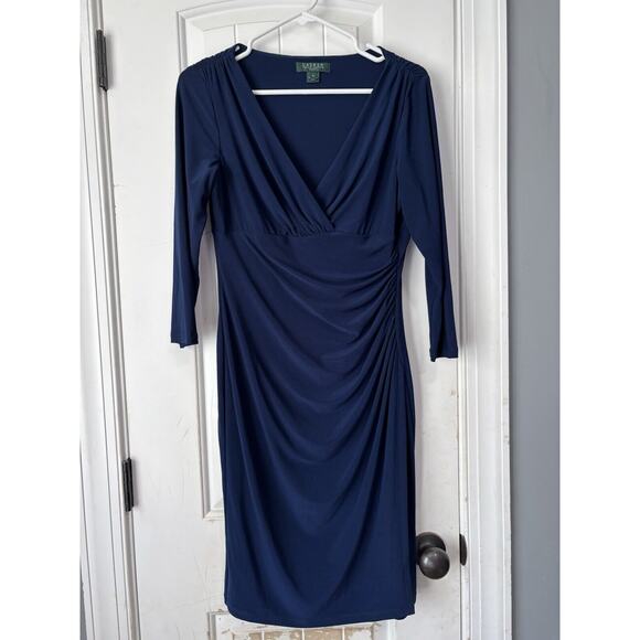 Ralph Lauren Essentials Dress Deep Sapphire Blue Faux Wrap Women’s Size 8 - Picture 1 of 3